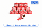 3" x 2" Fragile Shipping Stickers – 6,000 Labels(per carton), 12 Rolls × 500, Handle with Care Labels