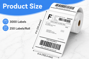 4" x 6" Direct Thermal Shipping Labels – 3,000 Label(per carton), 12 Rolls × 250, 1.57" Core, White