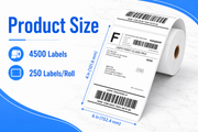 4" x 6" Direct Thermal Shipping Labels – 4,500 Labels(per carton), 18 Rolls × 250, 1.57" Core, White