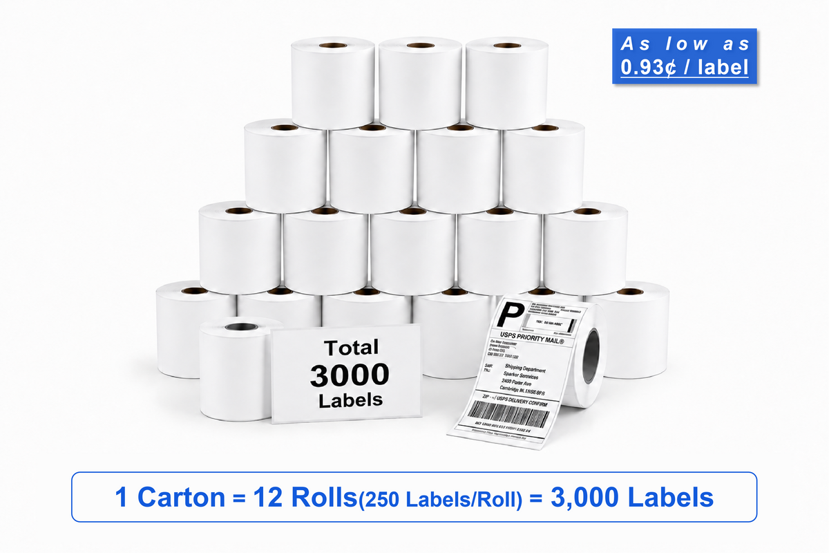 4" x 6" Direct Thermal Shipping Labels – 3,000 Label(per carton), 12 Rolls × 250, 1.57" Core, White