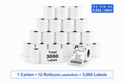 4" x 6" Direct Thermal Shipping Labels – 3,000 Label(per carton), 12 Rolls × 250, 1.57" Core, White